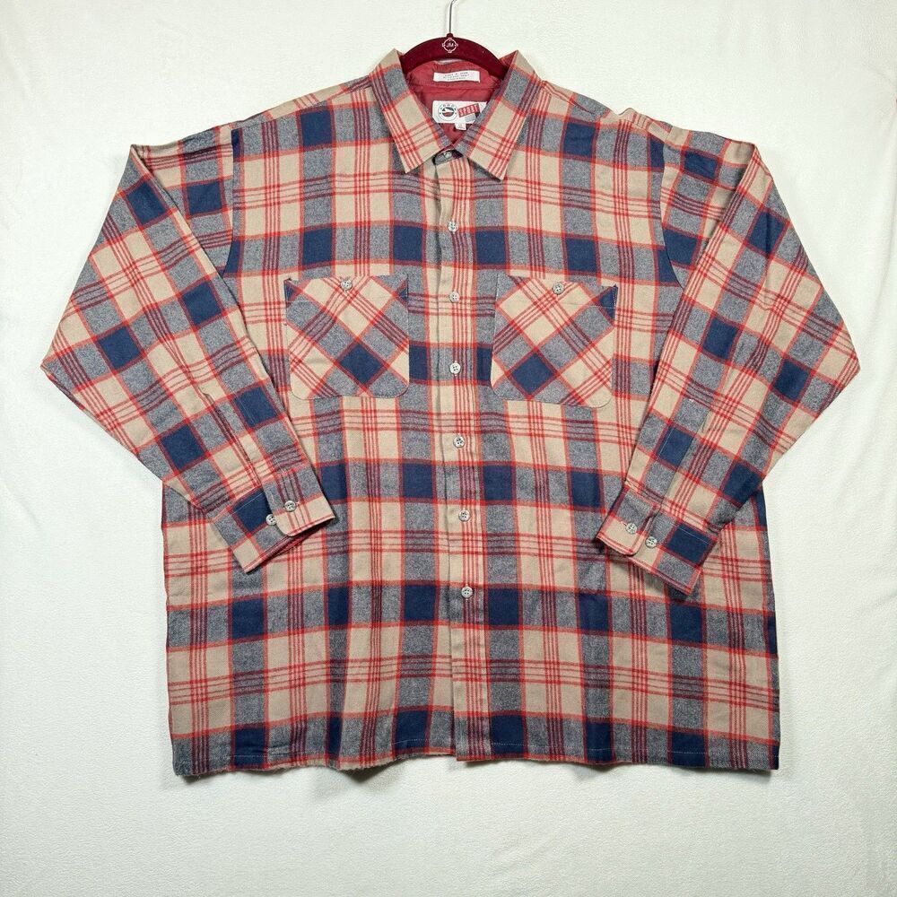Vintage Arrow Sport Flannel Shirt Jacket 2X Red Plaid Lined 80s 90s Workwear